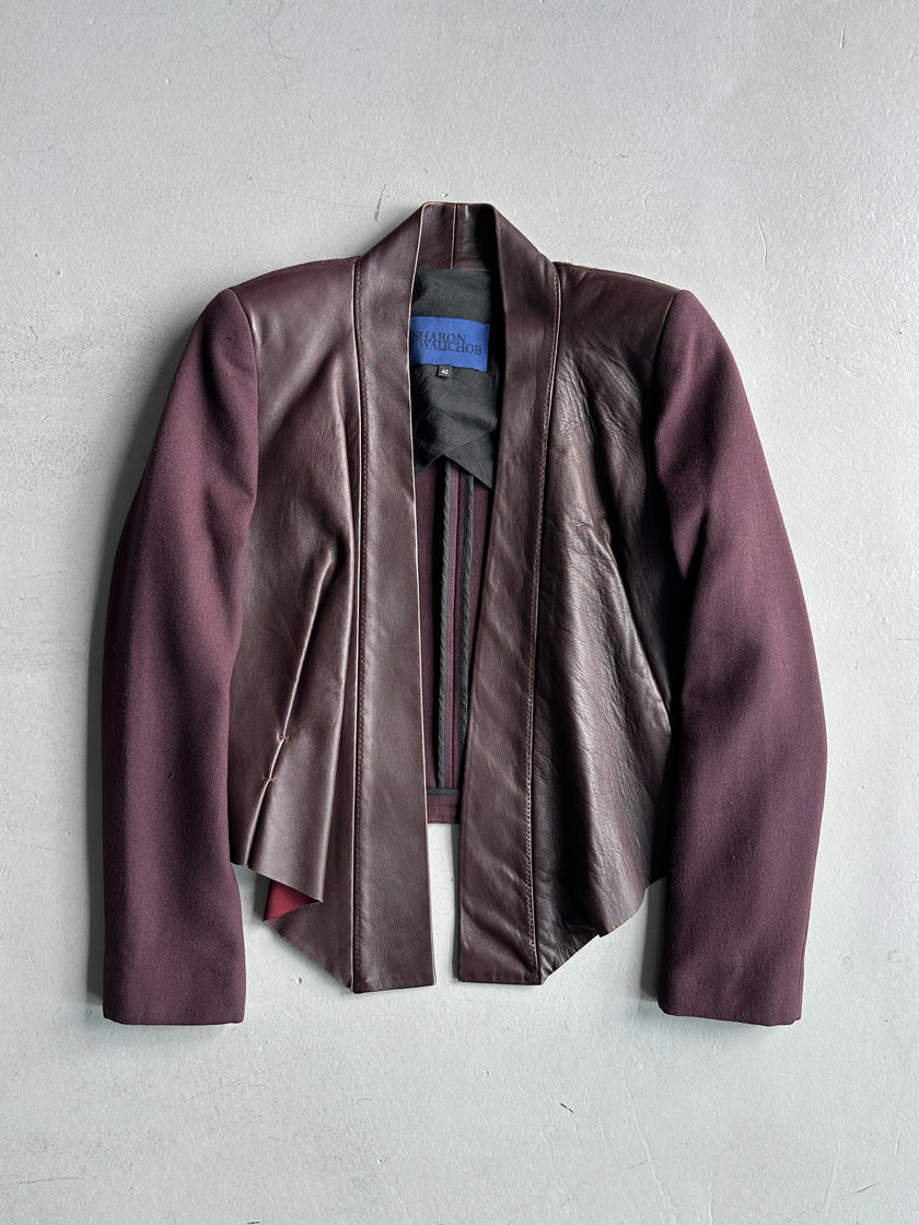 SHARON WAUCHOB - 2000s LEATHER FRONT DRAPED BLAZER