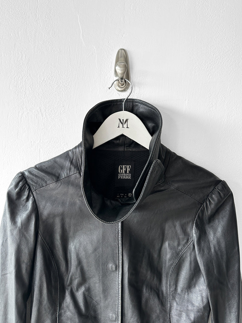 GIANFRANCO FERRÉ - early 2000s SOFT LEATHER CROP FIT JACKET WITH FUNNEL NECK