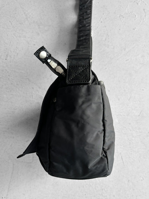 YOHJI YAMAMOTO Y'SACCS - late 1990s-2000s NYLON MESSENGER BAG WITH LEATHER FRONT PANEL