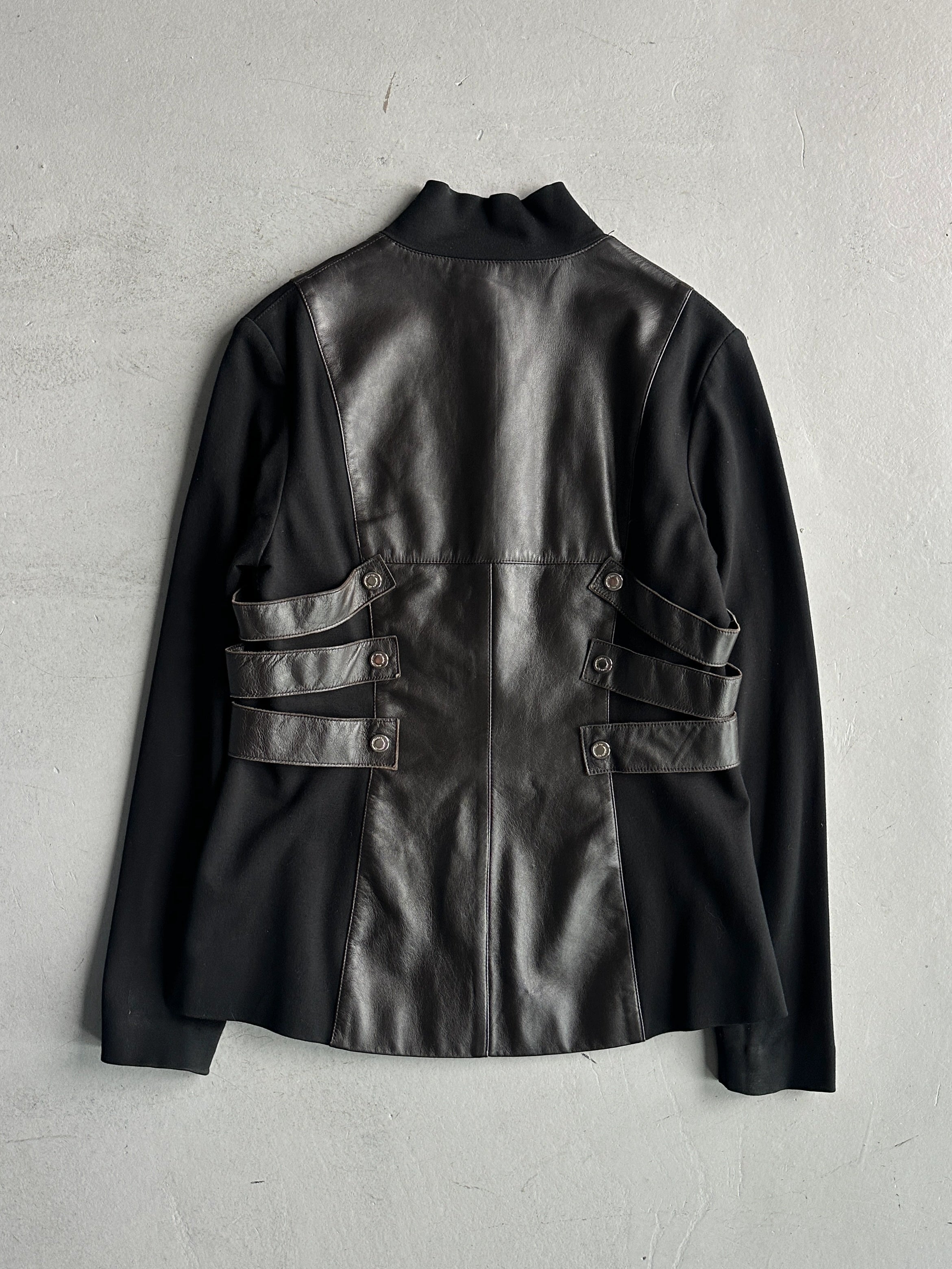 CLAUDE MONTANA - early 2000s BONDAGE JACKET WITH LEATHER FRONT AND BACK PANEL