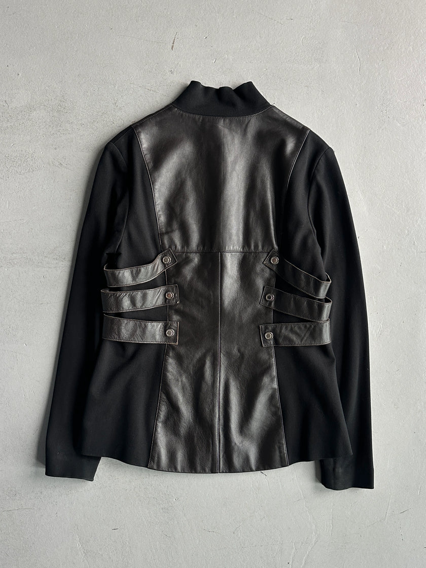 CLAUDE MONTANA - early 2000s BONDAGE JACKET WITH LEATHER FRONT AND BACK PANEL