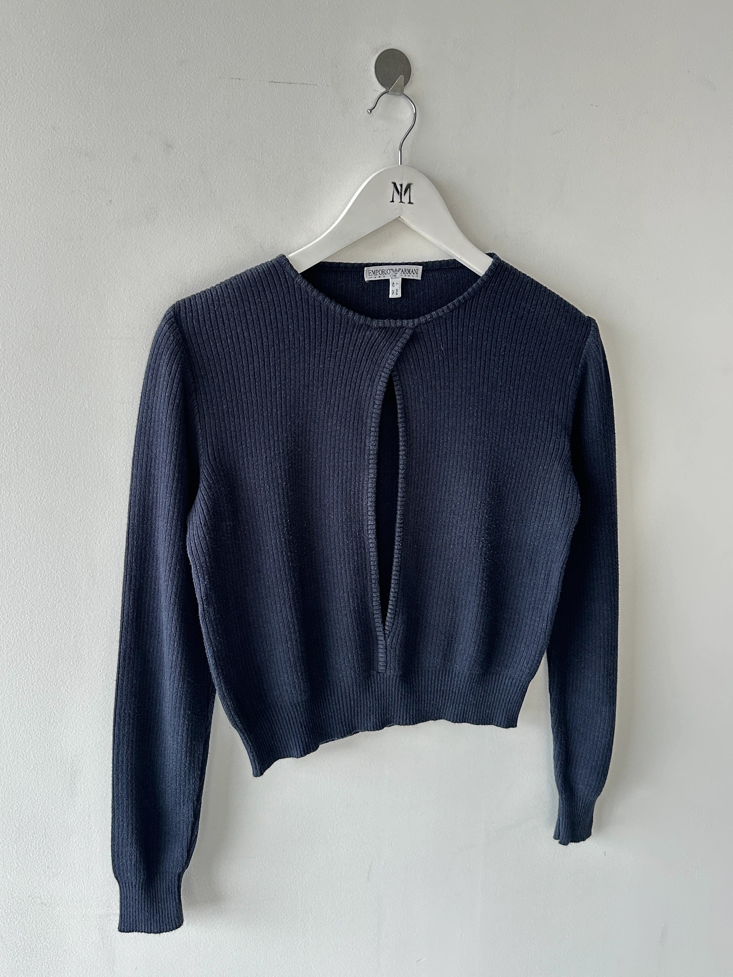 EMPORIO ARMANI - 1980s OPEN SLIT FRONT CROP FIT LONG SLEEVE TOP