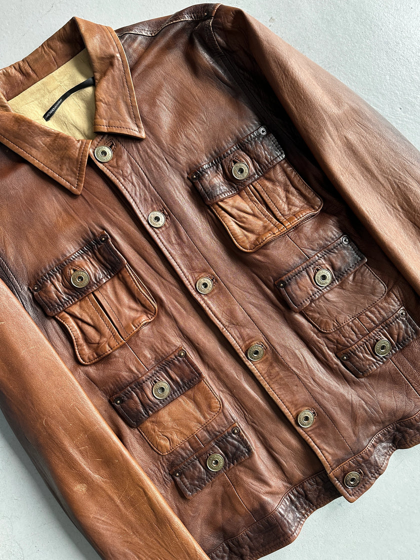 GAETANO NAVARRA - S/S 2007 MULTI POCKET DISTRESSED LEATHER JACKET