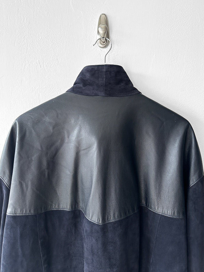 FRENCH LABEL 1980s PANELLED LEATHER AND SUEDE JACKET