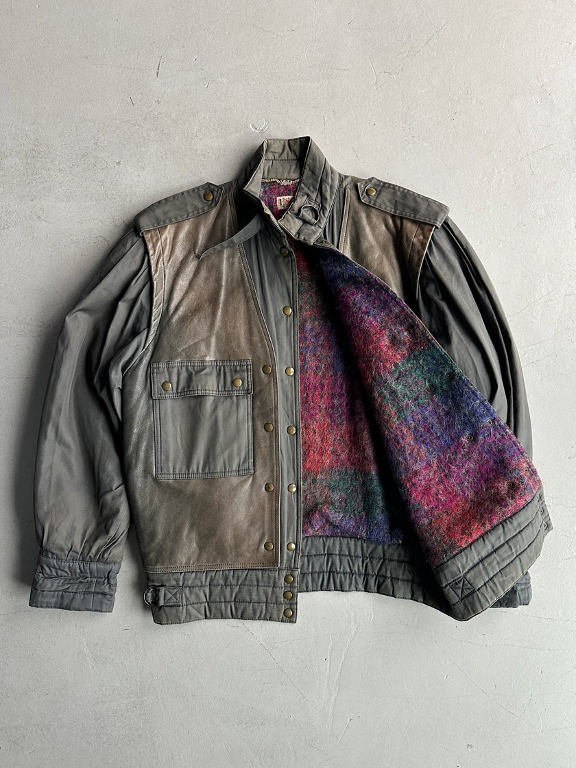 ESCADA - 1980s CONTRASTING LEATHER FRONT LAYERED JACKET
