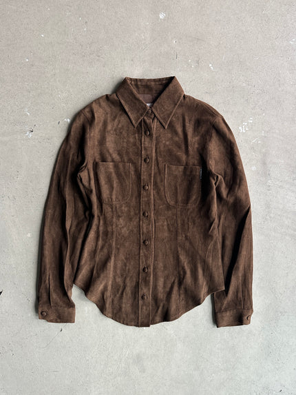 ARMANI JEANS - 1990s SUEDE EFFECT POINTED COLLAR SHIRT