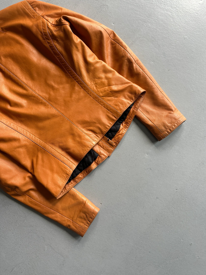 DIRK BIKKEMBERGS - 1990s LEATHER JACKET WITH OVERSIZED ZIP PULL DETAIL