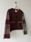 ISSEY MIYAKE HAI - 1980s CROP FIT COLLARLESS WOOL JACKET WITH PLAID DETAILS