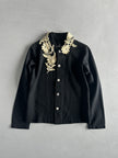 COMME DES GARÇONS - A/W 2002 WOOL JACKET WITH FLORAL ATTACHMENT AT COLLAR