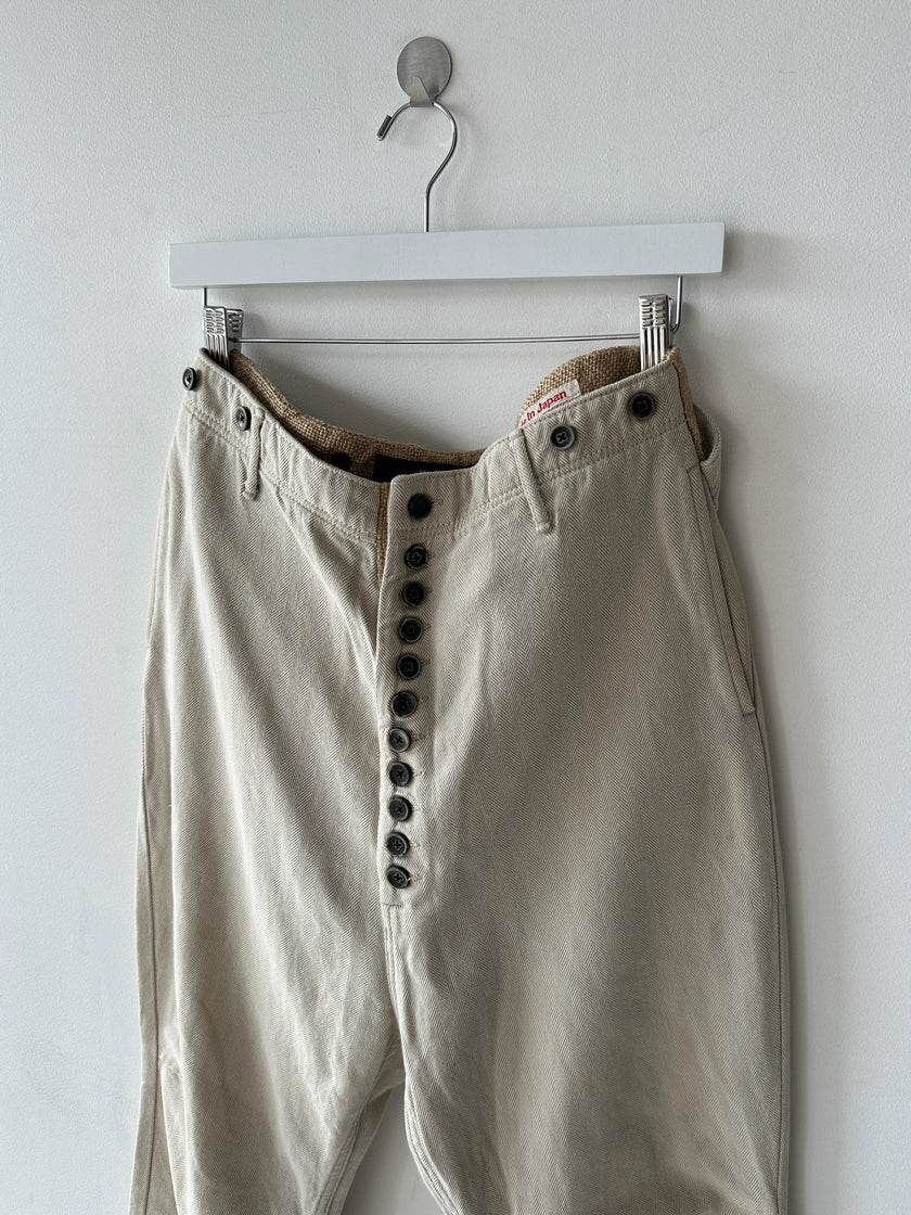 KAPITAL - 1990s LOW CROTCH  TROUSERS WITH WOVEN WAIST PANEL