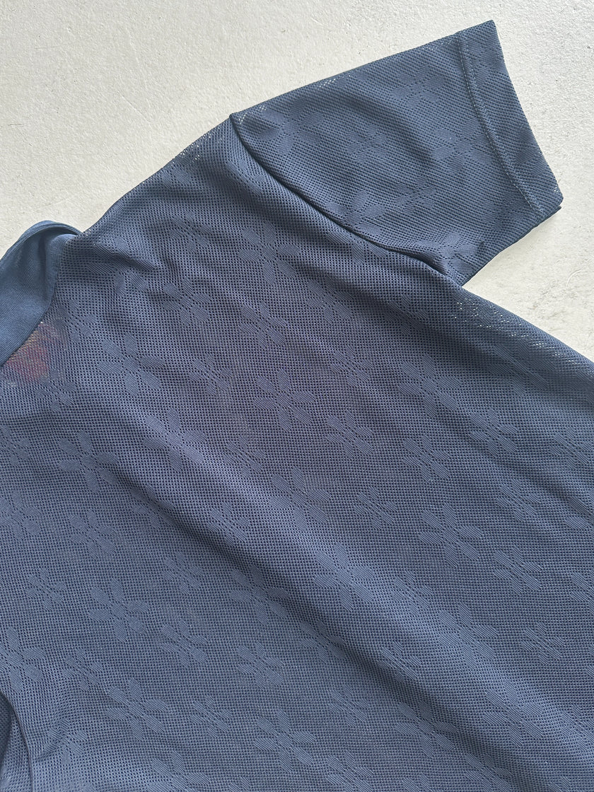 2000s FLORAL PATTERN MESH HALF SLEEVE BUTTONED SHIRT