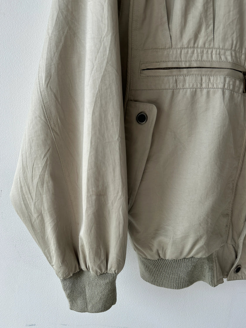 NO LABEL 1980s BOMBER JACKET WITH PLEATED FRONT DETAILS
