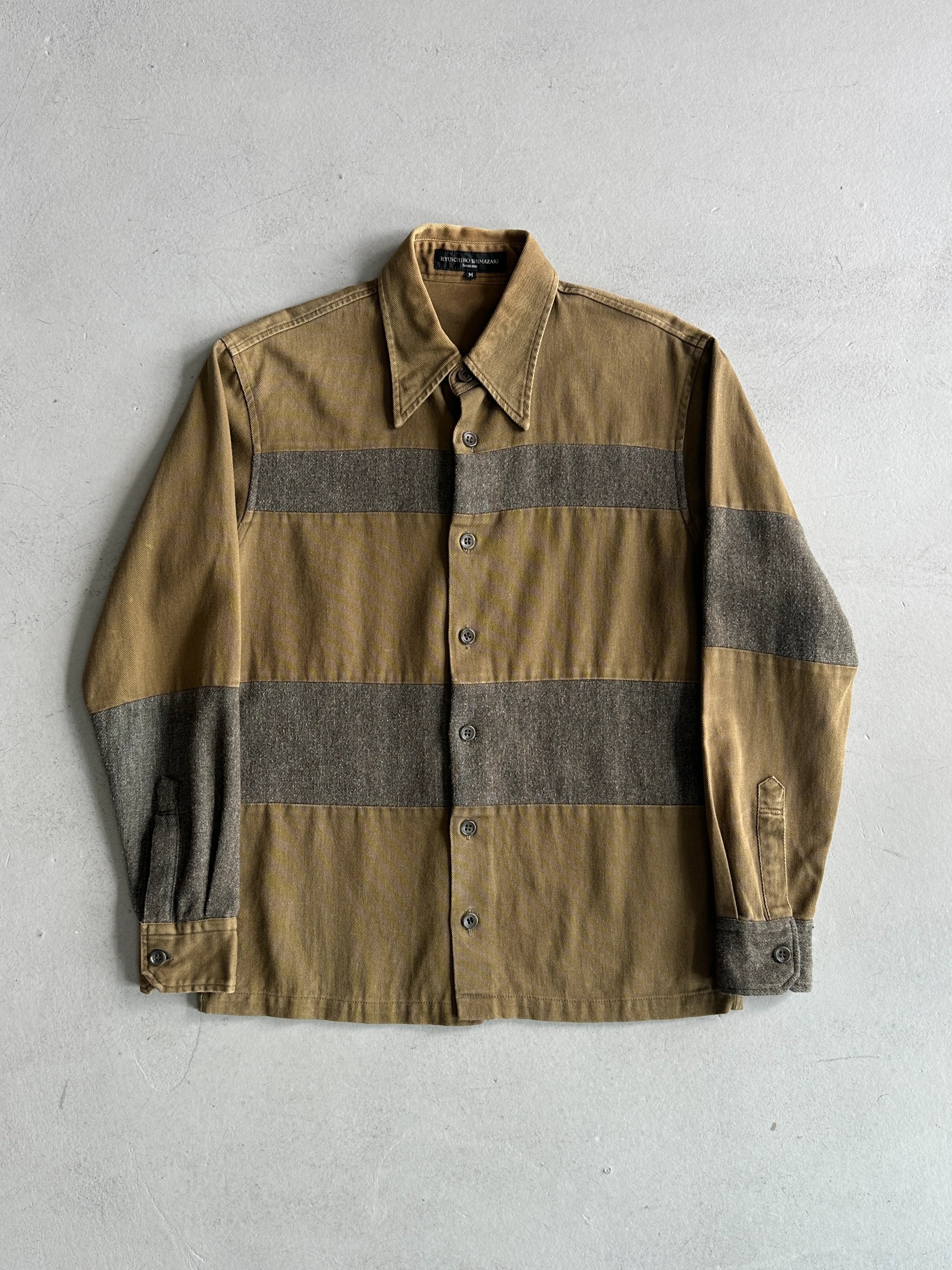 RYUICHIRO SHIMAZAKI - 1990s CONTRASTING WOOL BLOCK LONG SLEEVE SHIRT