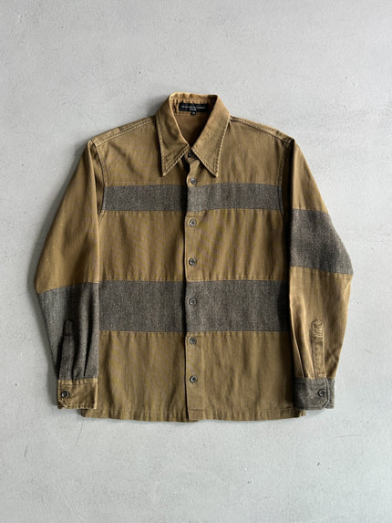 RYUICHIRO SHIMAZAKI - 1990s CONTRASTING WOOL BLOCK LONG SLEEVE SHIRT