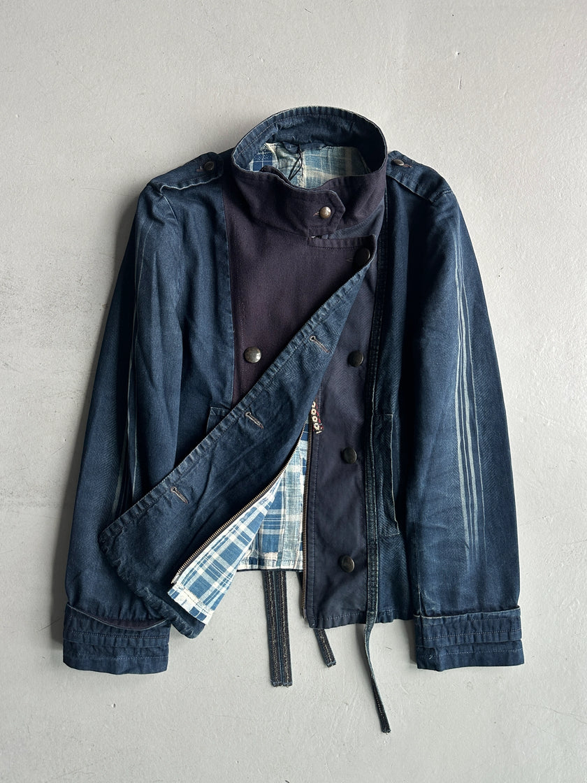 MARITHÉ + FRANÇOIS GIRBAUD - F/W 2003 DOUBLE BREASTED DENIM JACKET WITH WOOL PANEL