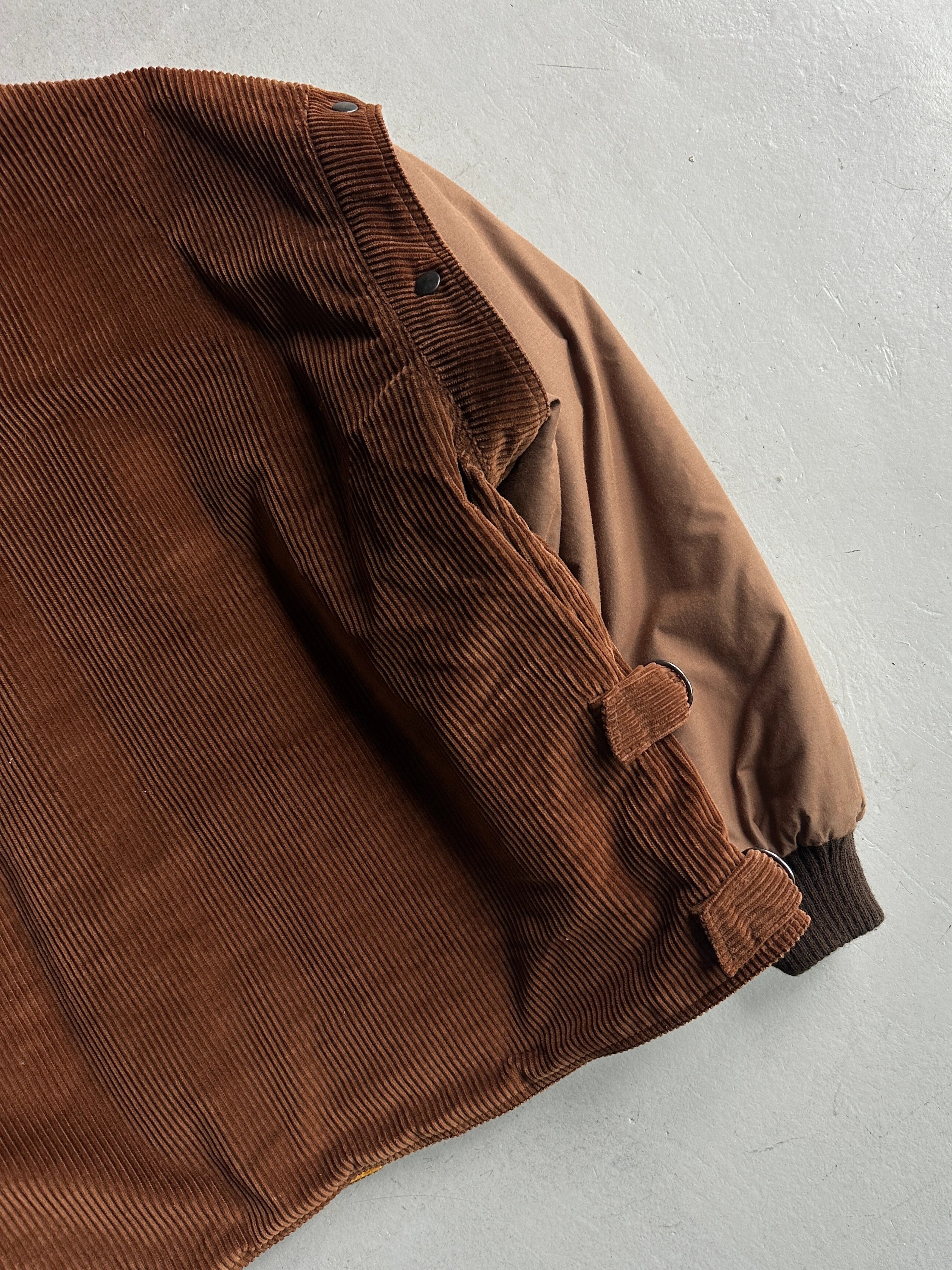ITALIAN LABEL 1980s PANELED CORDUROY BOMBER JACKET WITH CONTRASTING SLEEVE