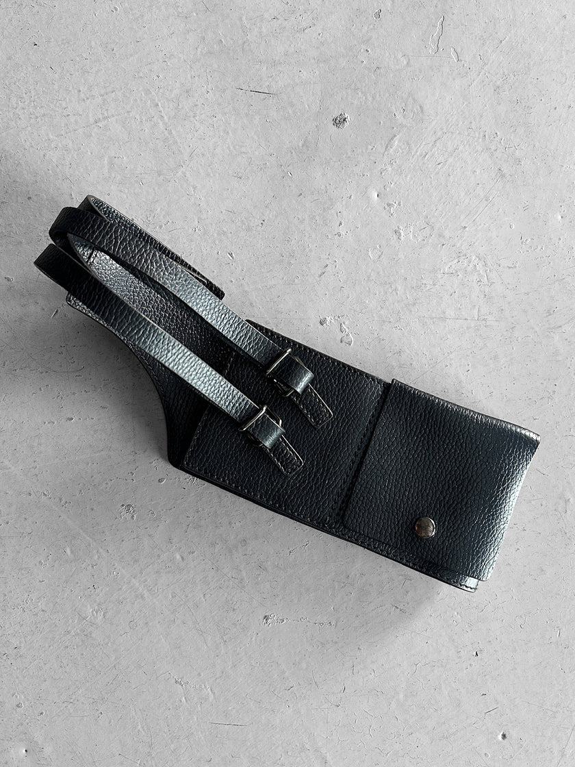HIROKO KOSHINO - 1990s LEATHER WAIST BELT WITH THREE FLAP POCKETS