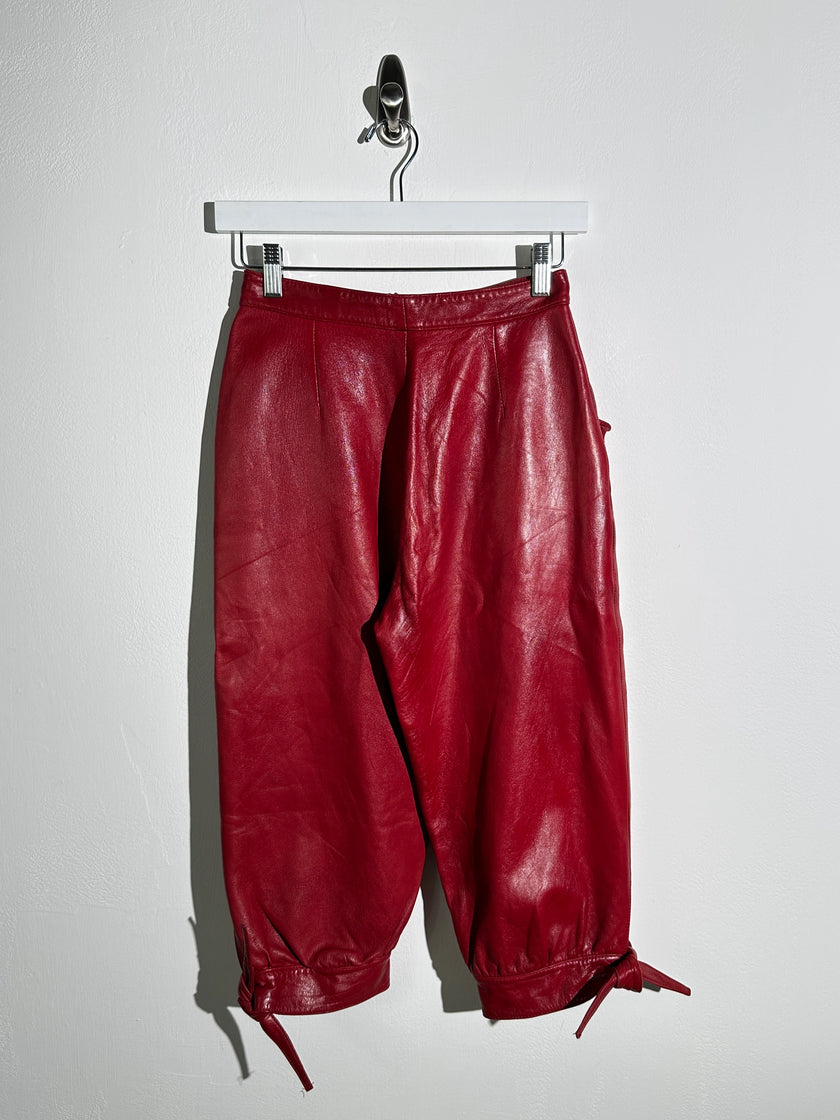 CERRUTI - 1980s CROPPED LEATHER TROUSERS WITH ANKLE TIE DETAILS