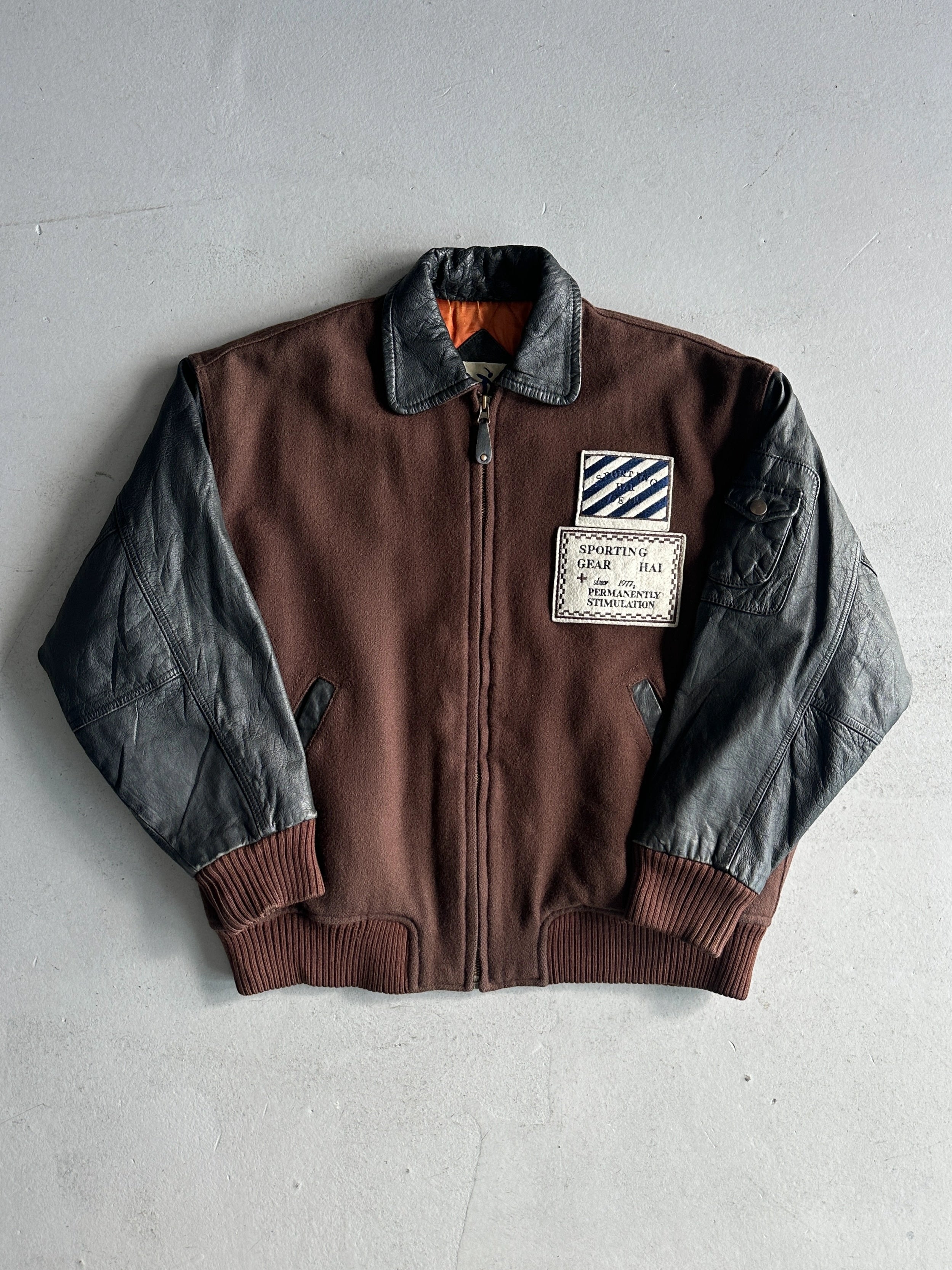 ISSEY MIYAKE HAI - A/W 1993 BOMBER JACKET WITH CONTRASTING LEATHER SLEEVE AND COLLAR