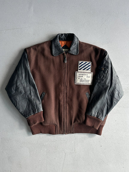 ISSEY MIYAKE HAI - A/W 1993 BOMBER JACKET WITH CONTRASTING LEATHER SLEEVE AND COLLAR