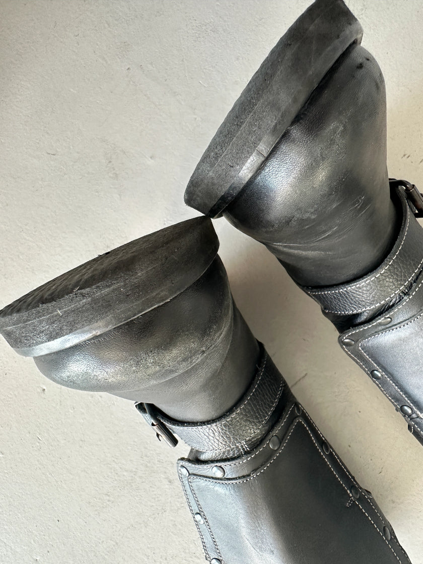 ARMANI JEANS - 2000s BIKER LEATHER BOOTS