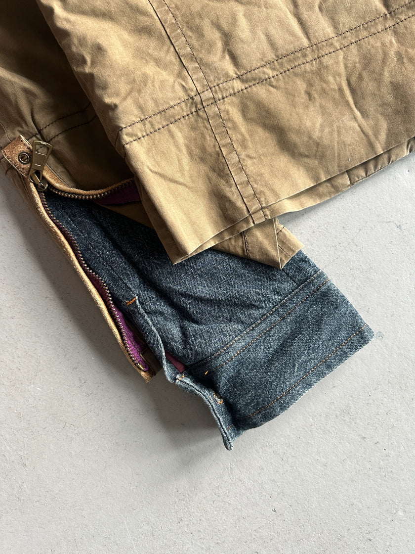 DSQUARED2 - F/W 2002 HOMELESS COLLECTION LAYERED DENIM SLEEVE JACKET WITH LEATHER DETAILS