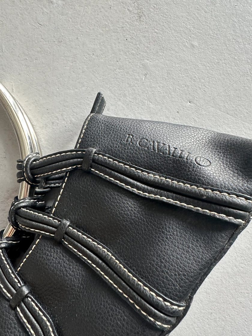 2000s OVERSIZED METAL RING HANDLE LEATHER BAG