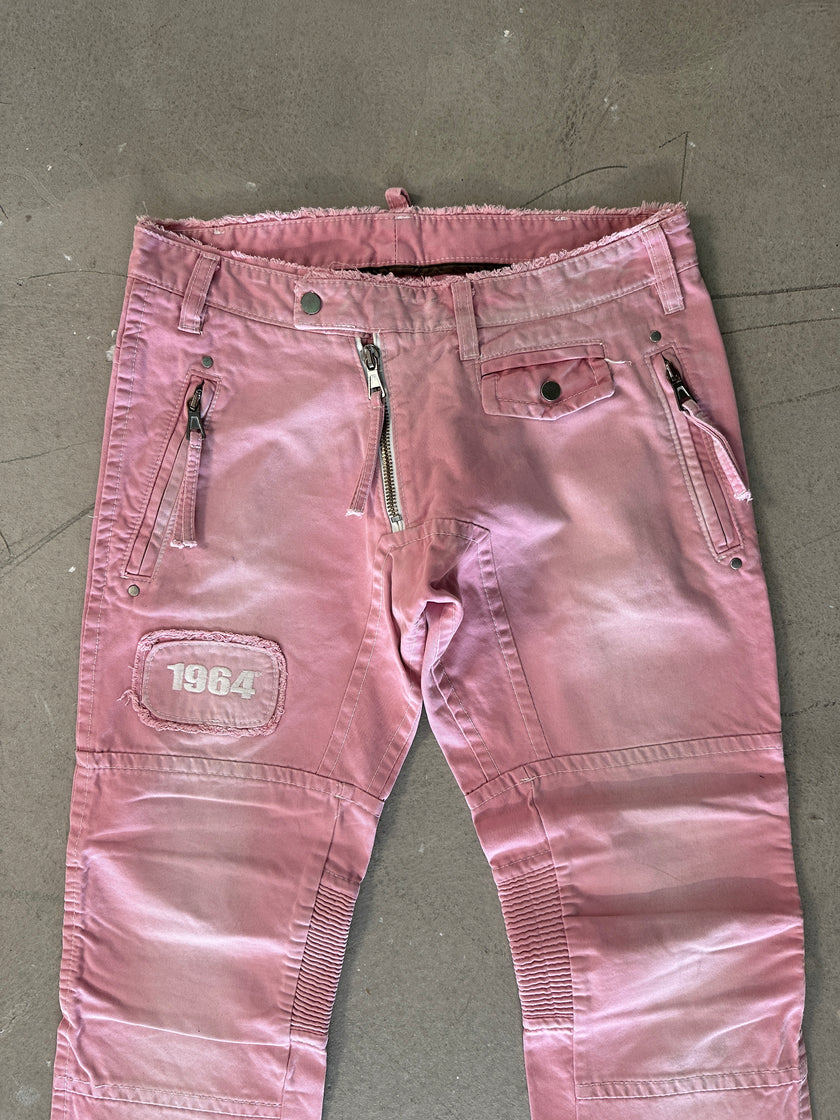 DSQUARED2 - ARCHIVE S/S 2004 HOLY GRAIL 46 PINK DIGGIDDY BIKER JEANS TROUSERS