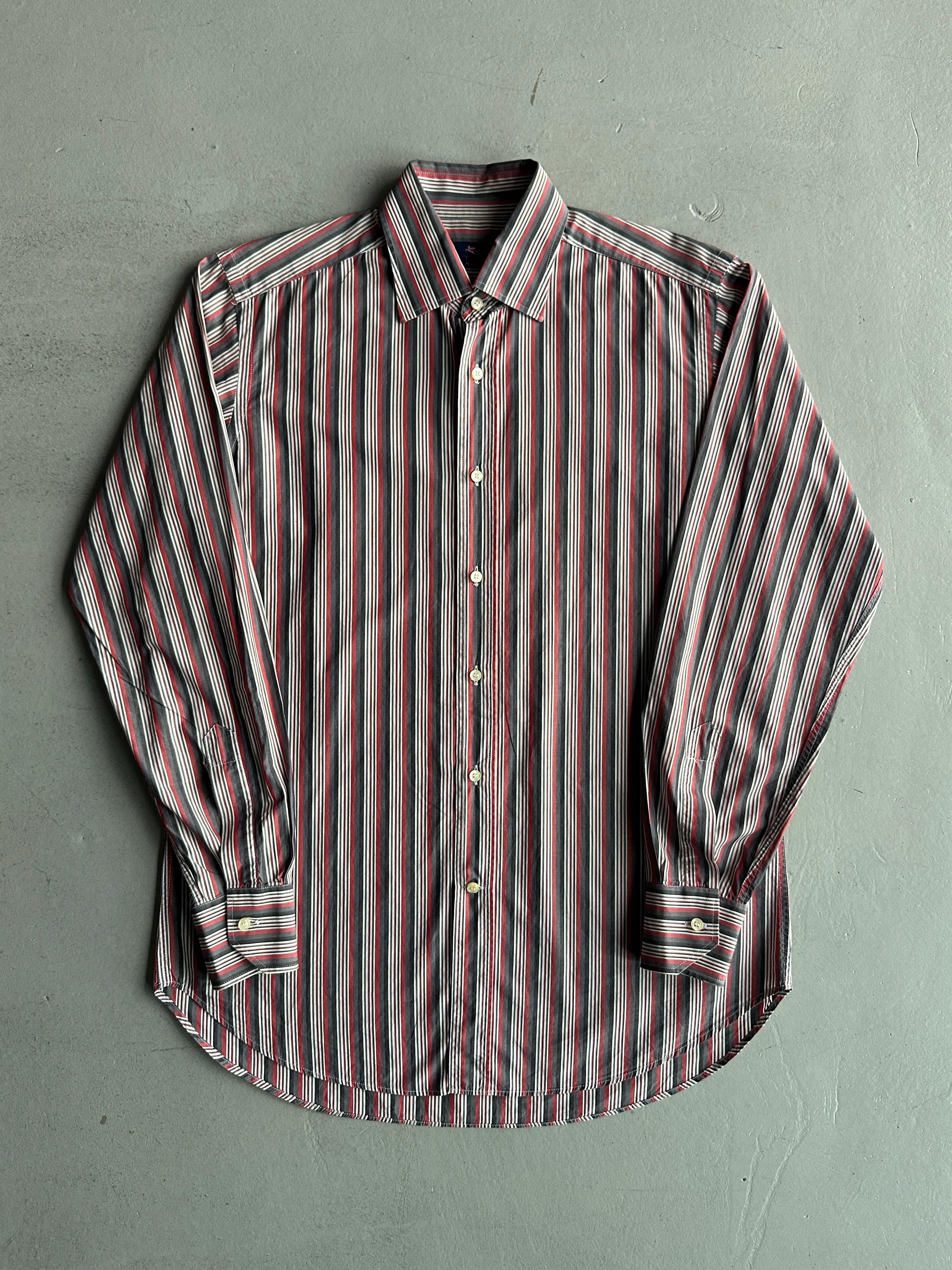 ETRO - 1990s SQUARE COLLAR STRIPED LONG SLEEVE SHIRT