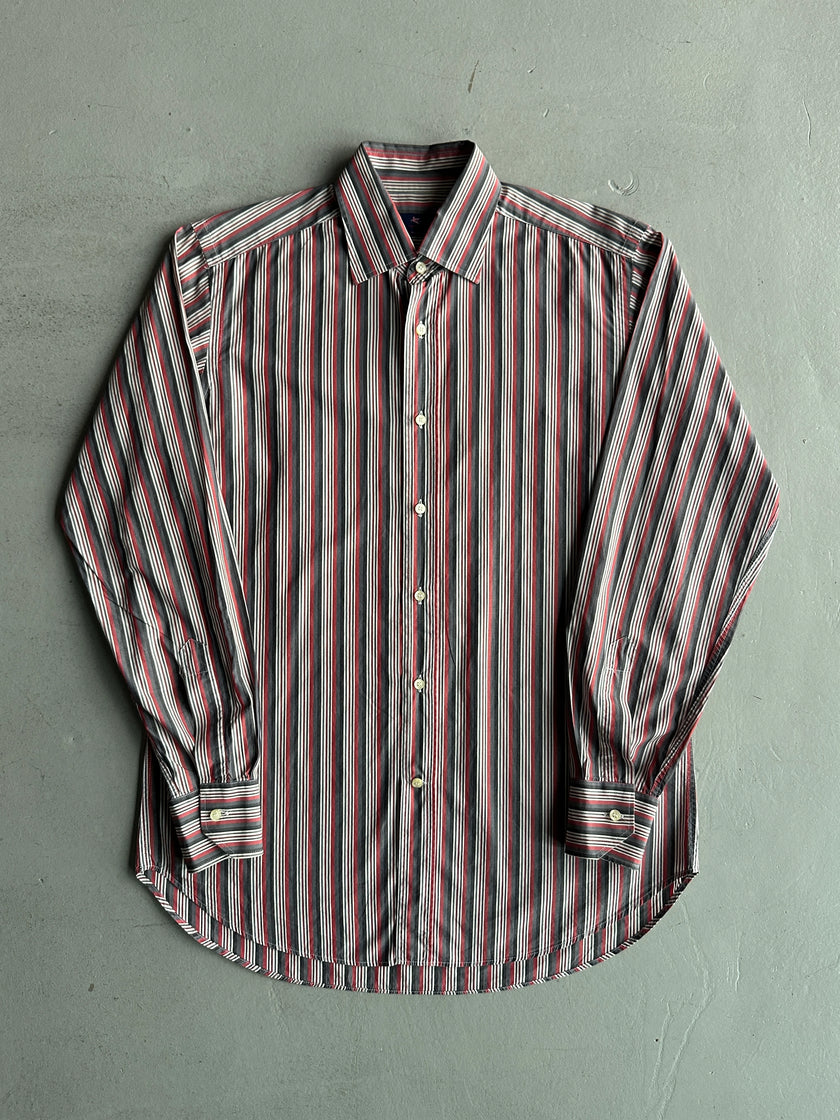 ETRO - 1990s SQUARE COLLAR STRIPED LONG SLEEVE SHIRT