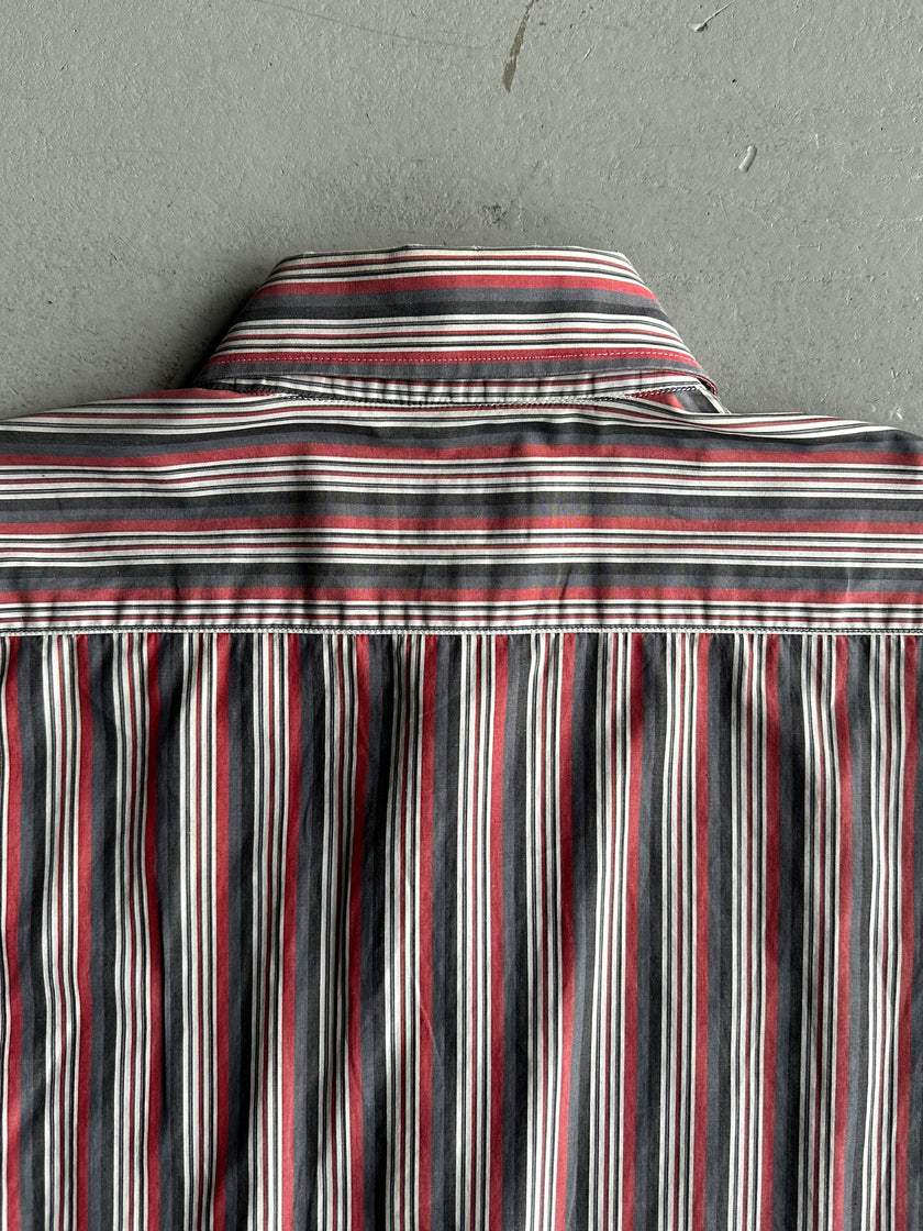 ETRO - 1990s SQUARE COLLAR STRIPED LONG SLEEVE SHIRT