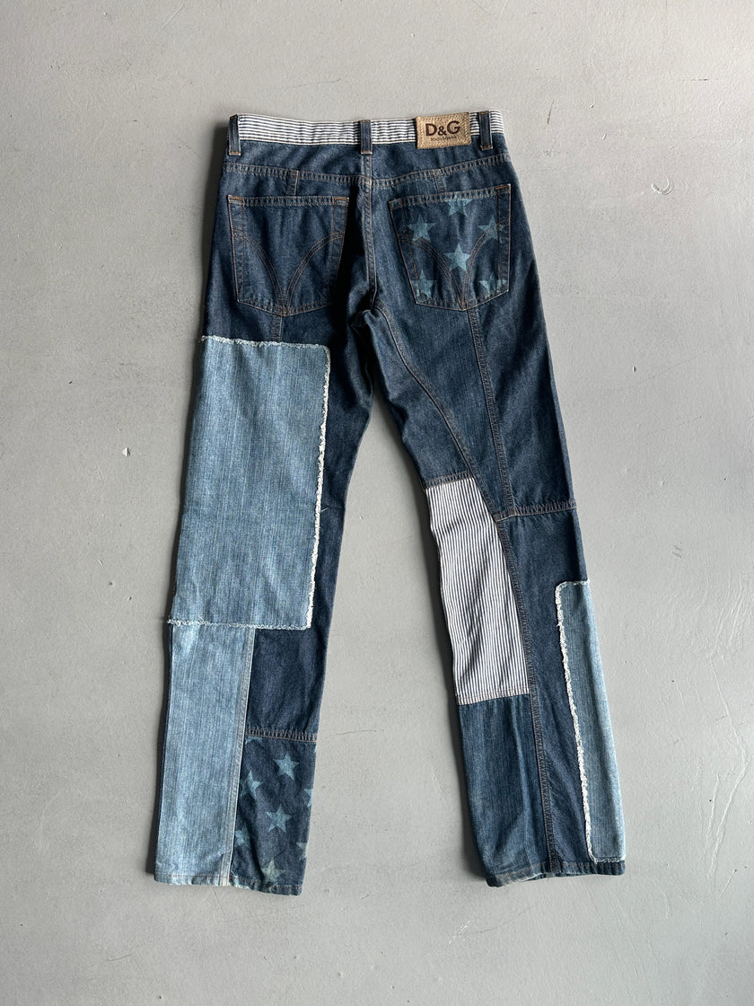DOLCE & GABBANA - 1990s STRAIGHT FIT PATCHWORK JEANS