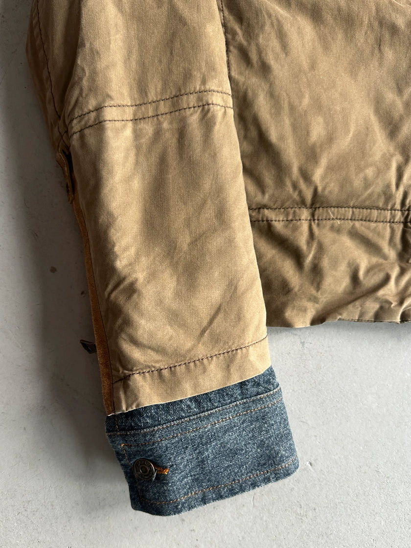 DSQUARED2 - F/W 2002 HOMELESS COLLECTION LAYERED DENIM SLEEVE JACKET WITH LEATHER DETAILS