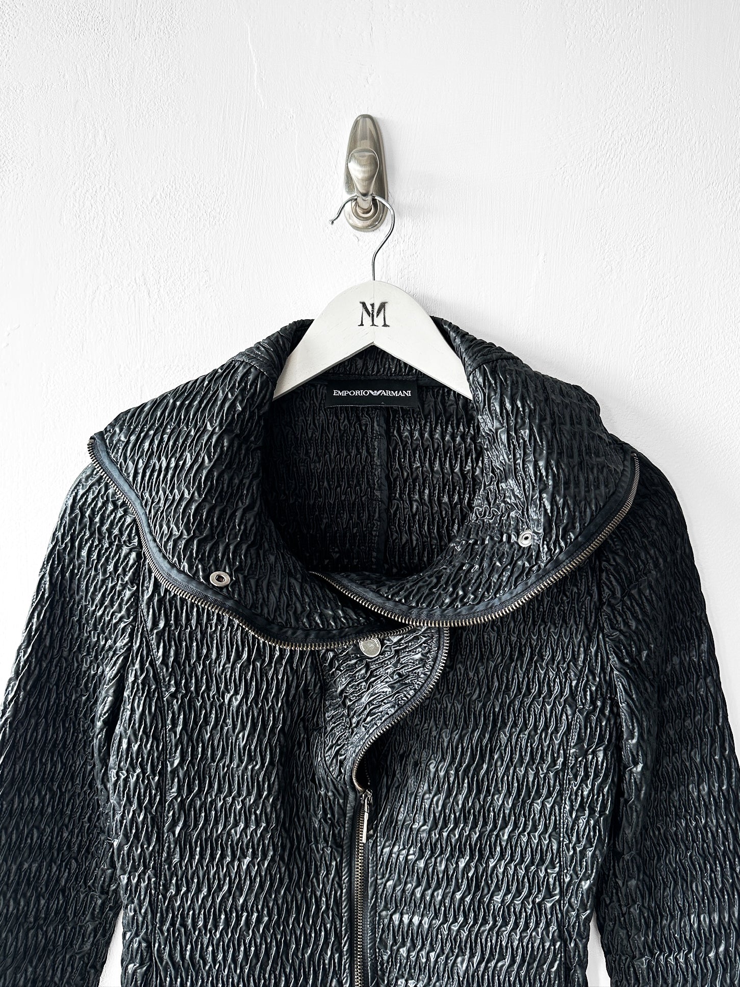 EMPORIO ARMANI - F/W 2009 TEXTURED JACKET WITH RUFFLED COLLAR AND ZIP DETAILS