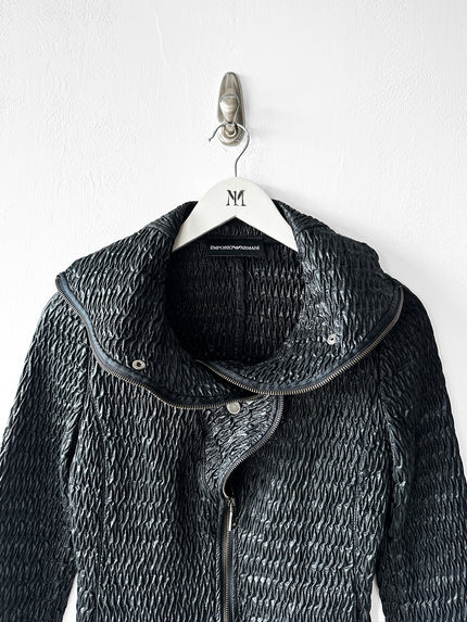 EMPORIO ARMANI - F/W 2009 TEXTURED JACKET WITH RUFFLED COLLAR AND ZIP DETAILS