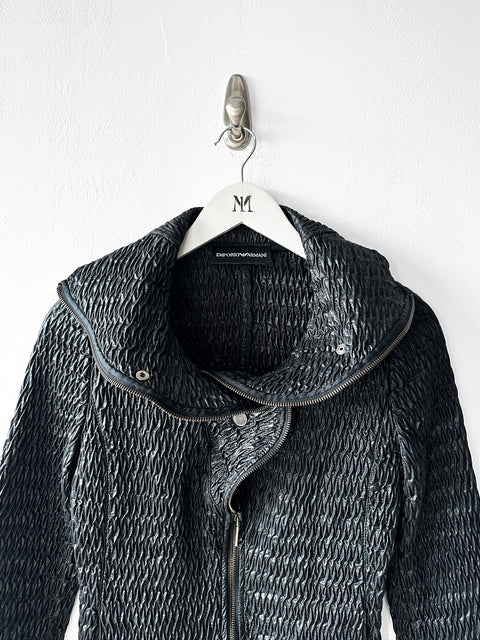 EMPORIO ARMANI - F/W 2009 TEXTURED JACKET WITH RUFFLED COLLAR AND ZIP DETAILS