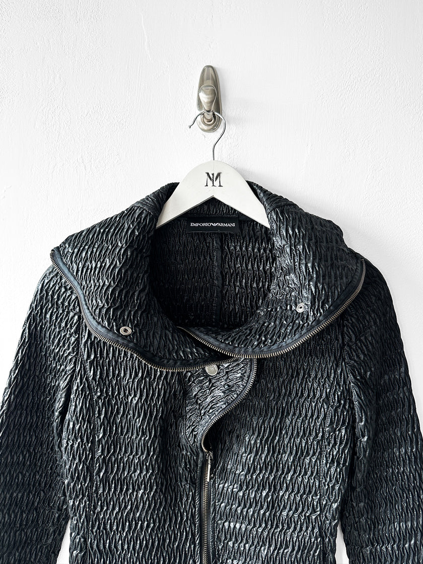 EMPORIO ARMANI - F/W 2009 TEXTURED JACKET WITH RUFFLED COLLAR AND ZIP DETAILS