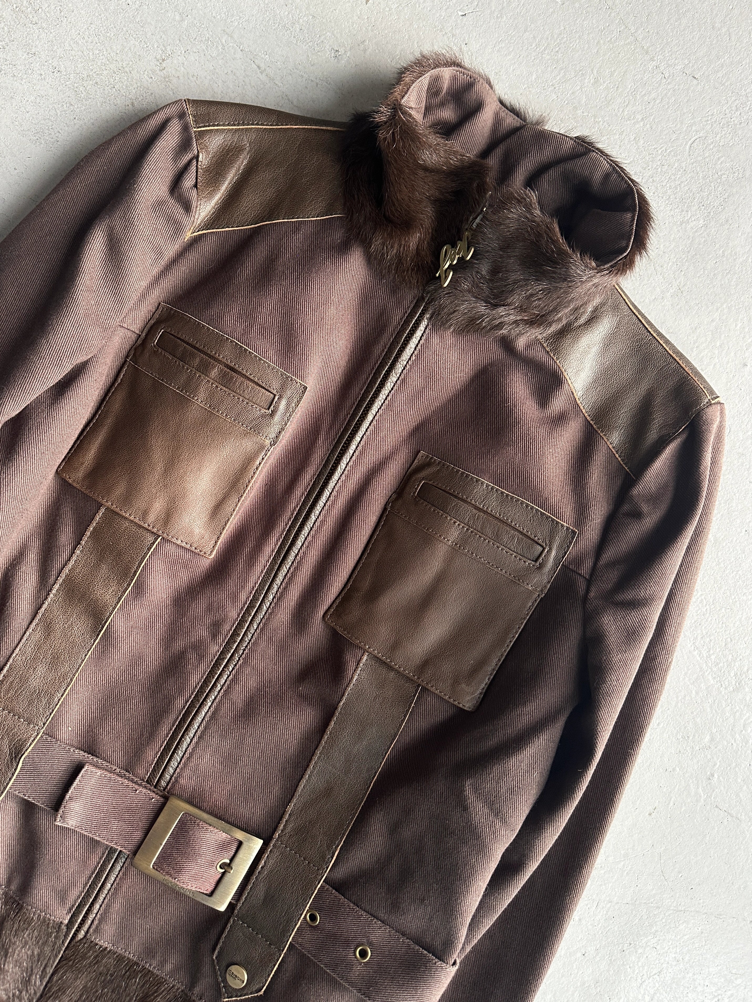 ICEBERG - early 2000s BELTED JACKET WITH FUR COLLAR AND CUFFS