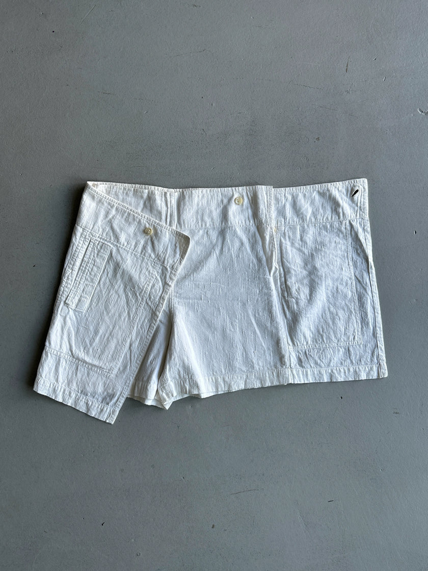 PLANTATION ISSEY MIYAKE - 1990s WRAP STYLE LINEN SHORTS