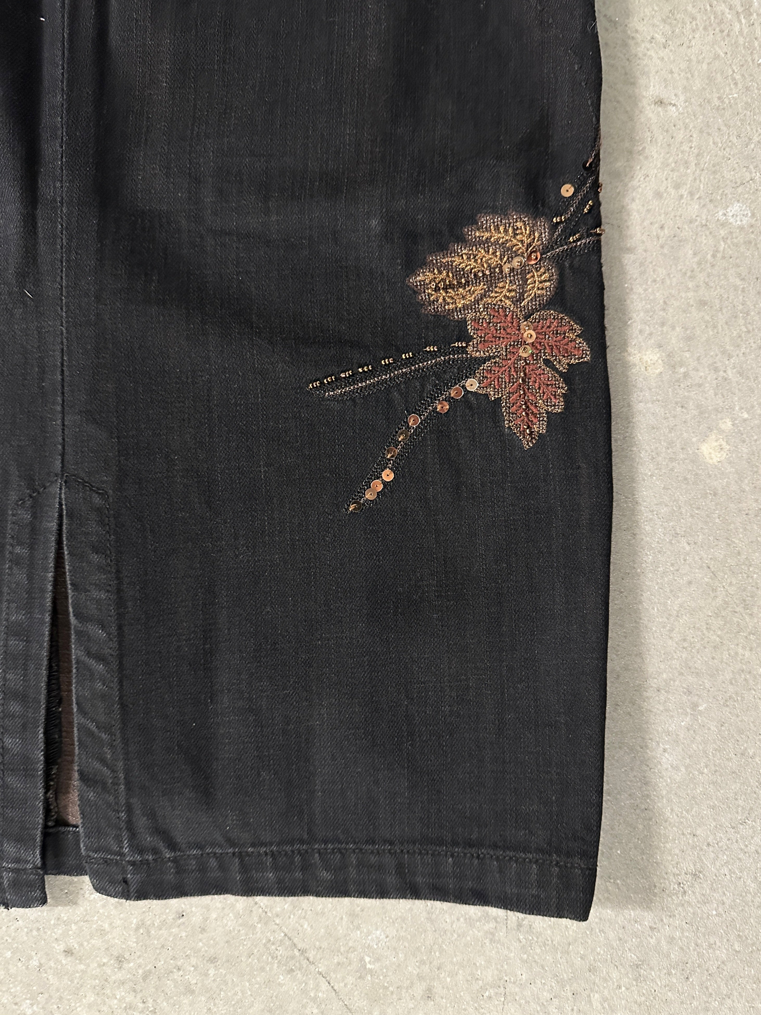 FERRE - 1990s EMBROIDERED DENIM SKIRT