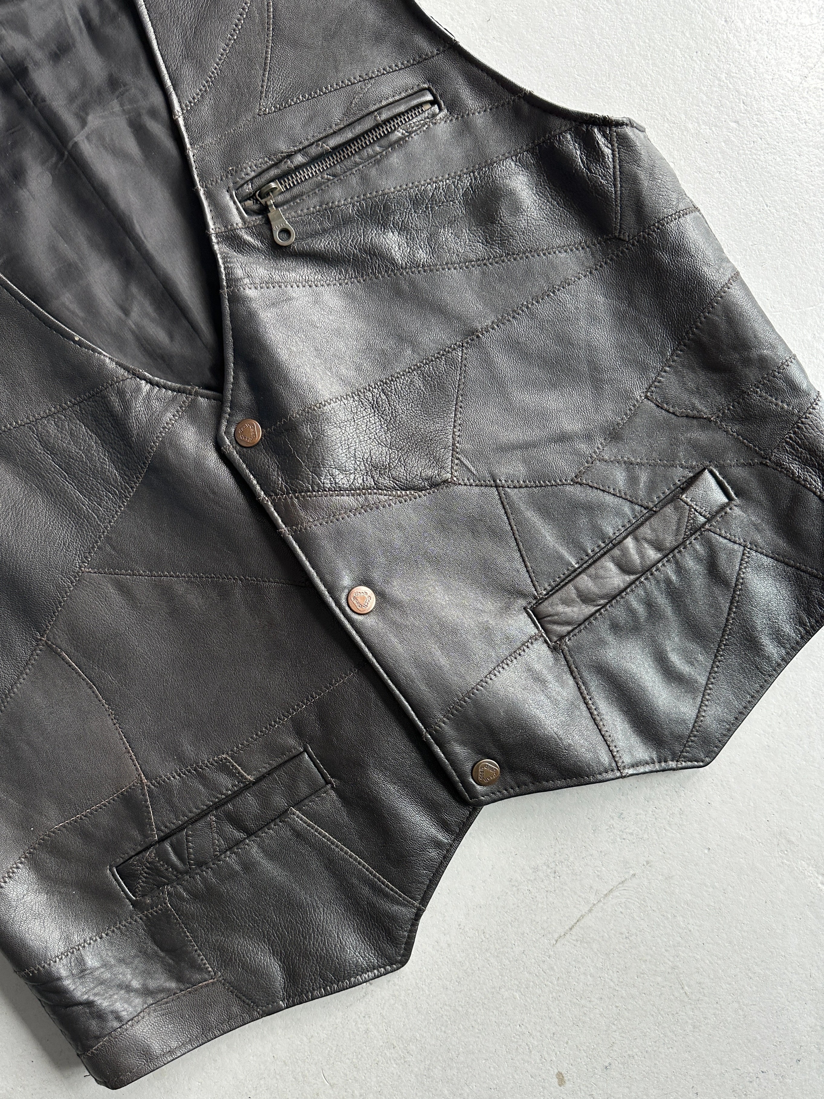 1980s STITCHED PANELING LEATHER VEST
