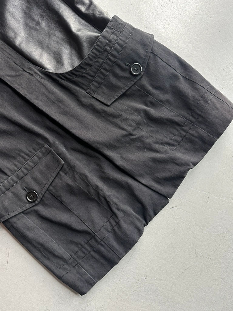 DIRK BIKKEMBERGS - S/S 2003 BELTED NECK JACKET WITH LEATHER FRONT PANEL