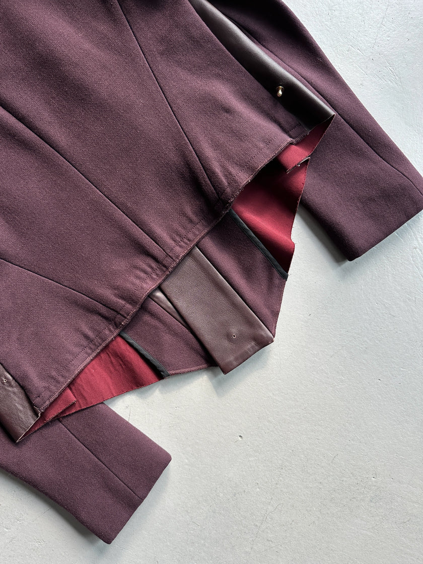 SHARON WAUCHOB - 2000s LEATHER FRONT DRAPED BLAZER