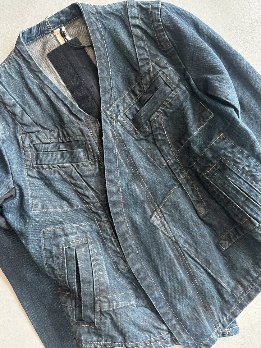 RICK OWENS SLAB - A/W 2003 SLIM FIT WAXED DENIM JACKET