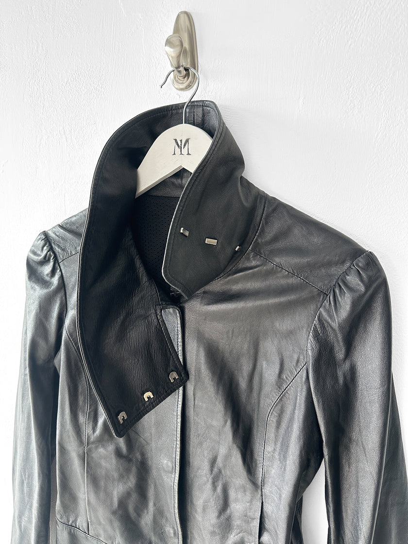 GIANFRANCO FERRÉ - early 2000s SOFT LEATHER CROP FIT JACKET WITH FUNNEL NECK