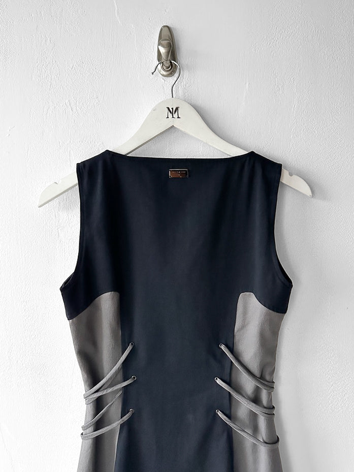 JOHN RICHMOND - 2000s PANELLED DRESS WITH LACING DETAILS AT WAIST