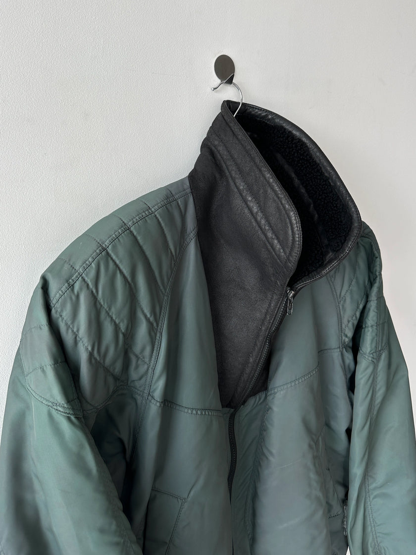 ITALIAN LABEL - 1980s NYLON BOMBER JACKET WITH SHEARLING COLLAR