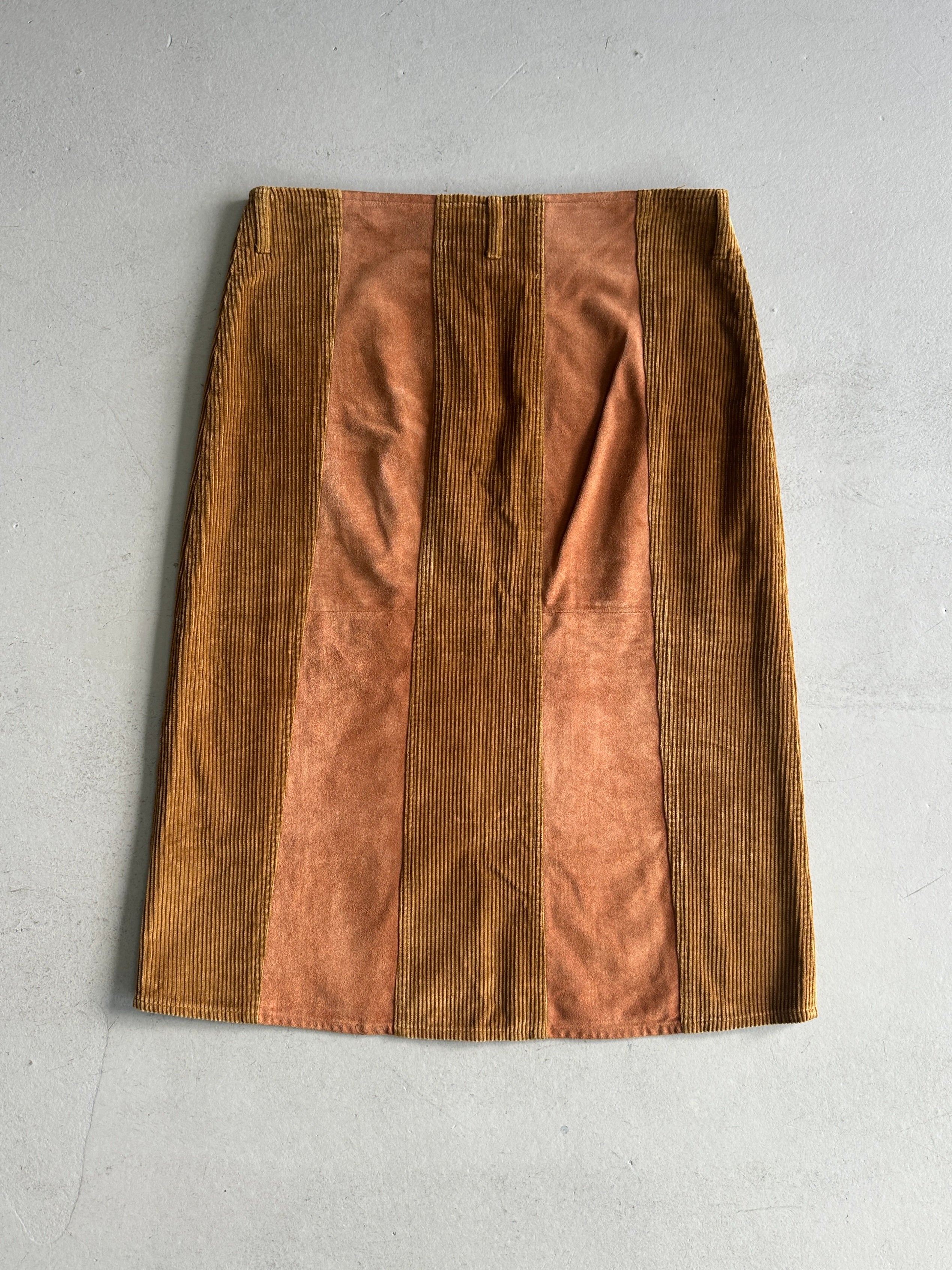 DOLCE & GABBANA - F/W 2002 PANELED CORDUROY AND SUEDE LONG SKIRT