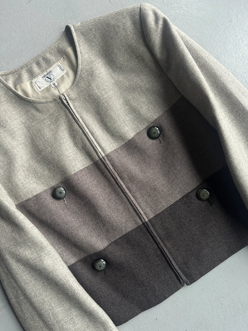 VALENTINO - 1990s BLOCK PANEL WOOL ZIPPED JACKET