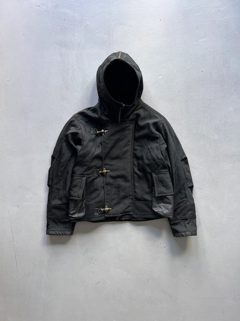GIANFRANCO FERRÉ – 1990s BLACK HOODED JACKET WITH TOGGLE CLOSURES